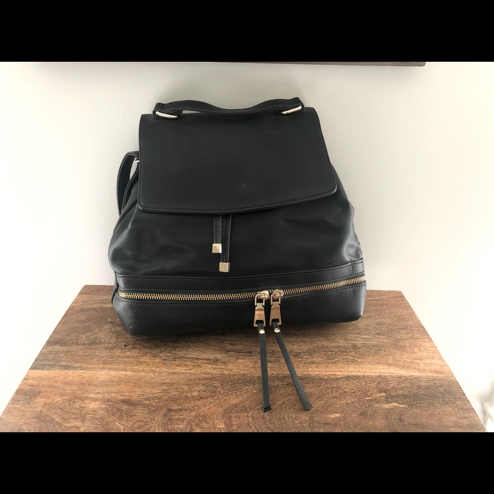 Black Leather Backpack Purse Adjustable Straps